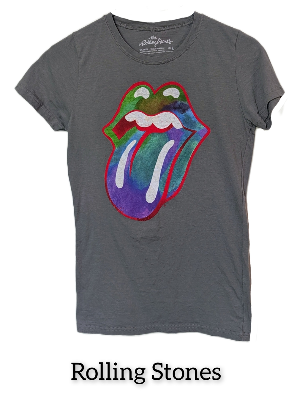 The Rolling Stones Gray Tee with Multicolor Tongue Graphic